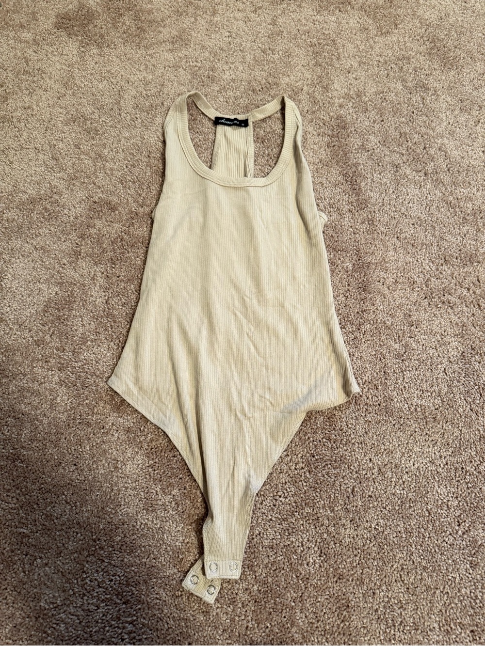Olivaceous Ribbed Tank Bodysuit in Light Beige